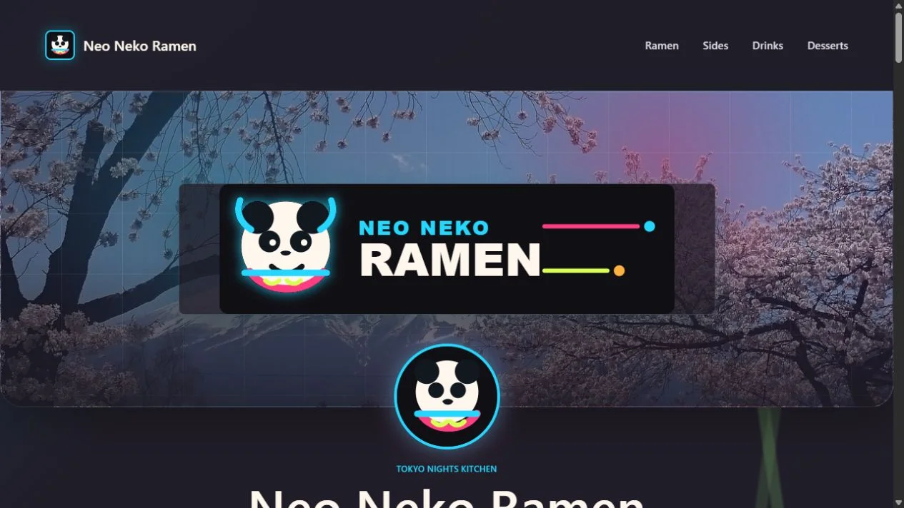 Neo Neko Ramen: echte Restaurant- und Bestelloberfläche